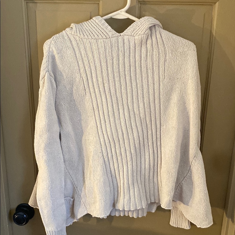 Women's Cream Hooded Sweater by Eileen Fisher Petite L silk & cotton